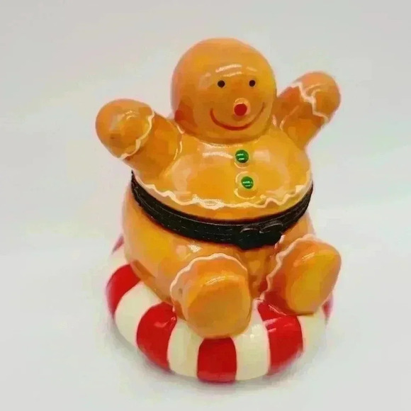 Rare Vintage Ceramic Gingerbread Man Trinket Box Hand Painted - Picture 4 of 10